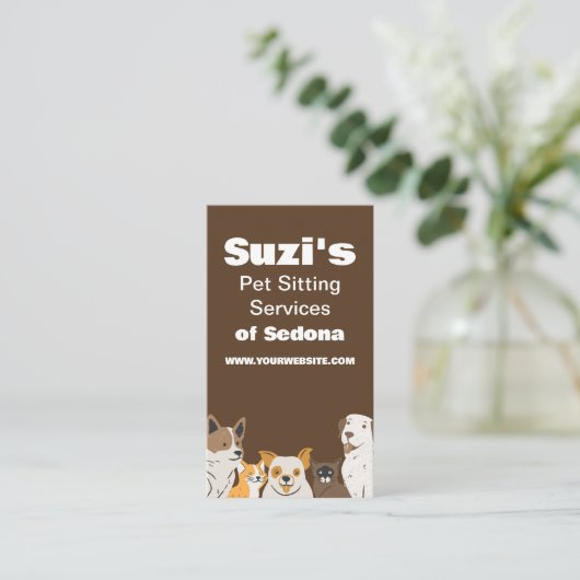 可愛いペット座り犬猫 名刺 (スタンド正面)