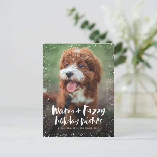 可愛いペット暖かくファジーなクリスマスの写真 シーズンポストカード (スタンド正面)