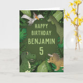 可愛いペルソナライザブルキッドの恐竜ハッピーバースデー カード (黄色い花)