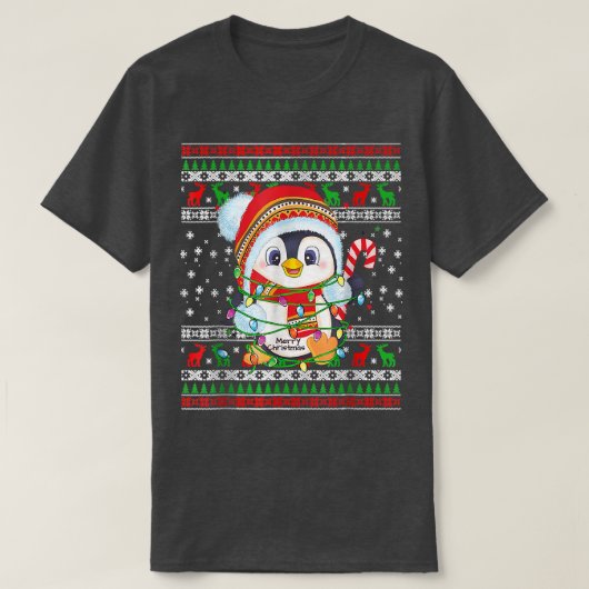 可愛いペンギンで醜いクリスマスセーター男性へ Tシャツ (デザイン正面)