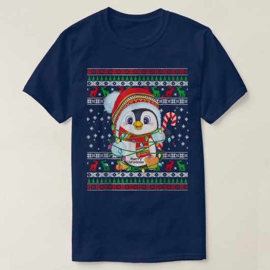 可愛いペンギンで醜いクリスマスセーター男性へ Tシャツ (デザイン正面)