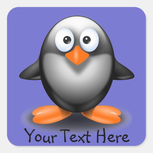 可愛いペンギンの青ステッカー スクエアシール (正面)