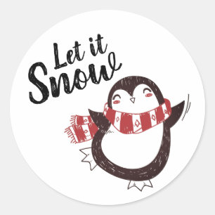 可愛いペンギンのLet it Snow クリスマス ラウンドシール