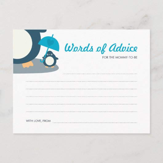 可愛いペンギン男の子の言葉アドバイスママ葉書 アドバイスカード (裏面)