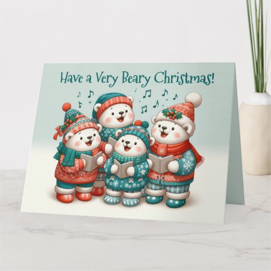 可愛いホッキョクグマの歌は非常に早いクリスマスを持っている! カード (正面)