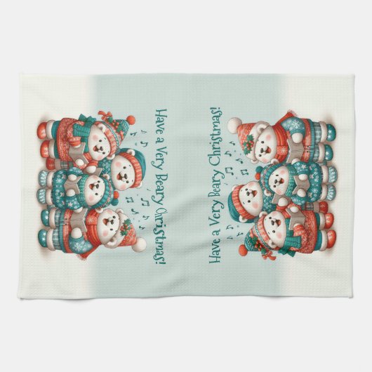 可愛いホッキョクグマの歌は非常に早いクリスマスを持っている！ キッチンタオル (横)