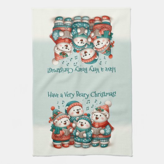 可愛いホッキョクグマの歌は非常に早いクリスマスを持っている! キッチンタオル (縦)