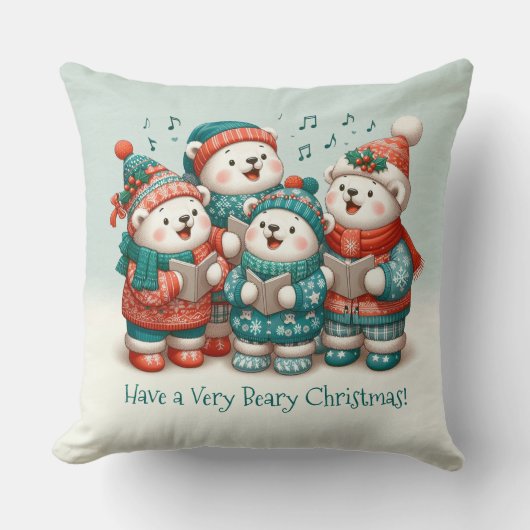 可愛いホッキョクグマの歌は非常に早いクリスマスを持っている! クッション (正面)