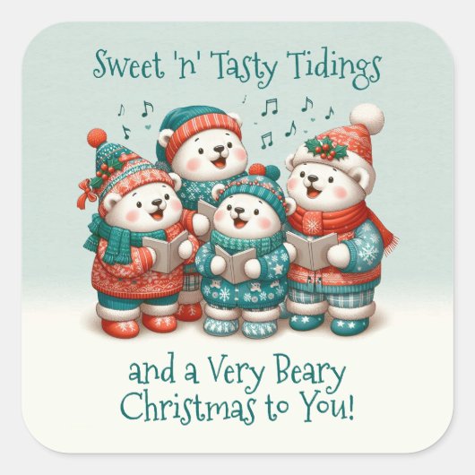 可愛いホッキョクグマの歌は非常に早いクリスマスを持っている！ スクエアシール (正面)