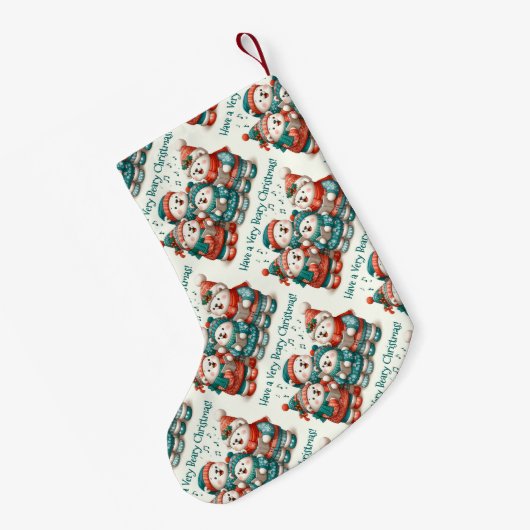 可愛いホッキョクグマの歌は非常に早いクリスマスを持っている! スモールクリスマスストッキング (裏面 (吊り時))