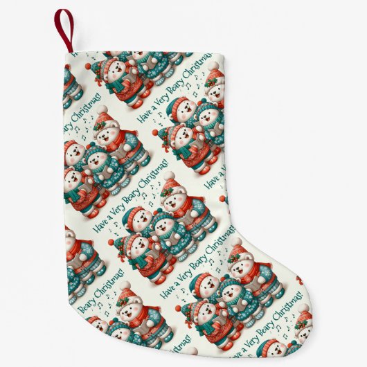 可愛いホッキョクグマの歌は非常に早いクリスマスを持っている! スモールクリスマスストッキング (正面)