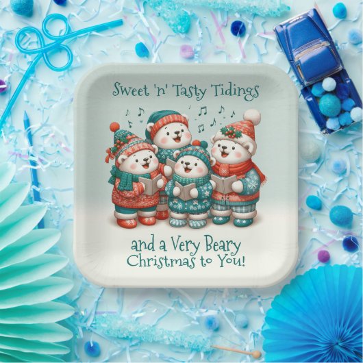 可愛いホッキョクグマの歌は非常に早いクリスマスを持っている! ペーパープレート (パーティー)