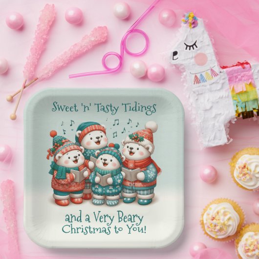 可愛いホッキョクグマの歌は非常に早いクリスマスを持っている! ペーパープレート (パーティー)