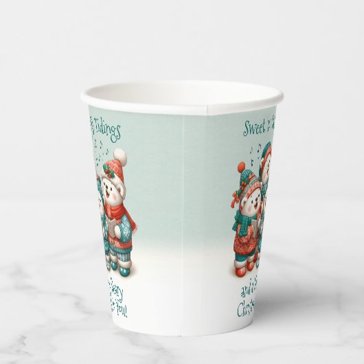 可愛いホッキョクグマの歌は非常に早いクリスマスを持っている！ 紙コップ (右)