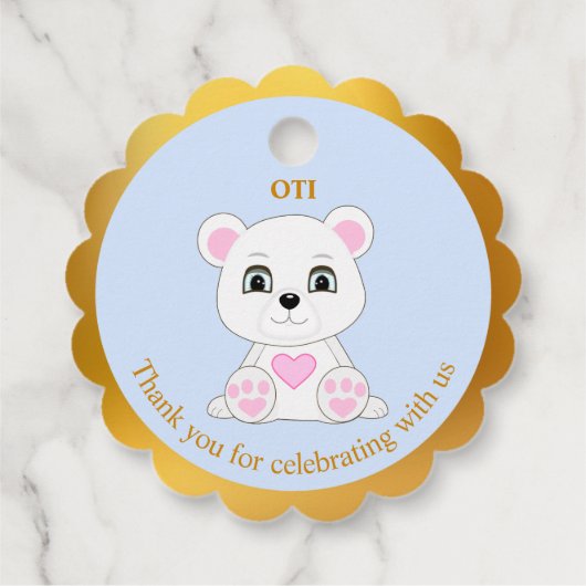 可愛いホッキョク感謝していロクマは黄金とライトブルー フェイバータグ (裏面)