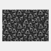 可愛いホットコーヒーシームレスパターンブラックバックグラウンド ラッピングペーパーシート (正面2)
