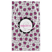 可愛いホットピンク&ブラックレディバグスケッチパターンキッズ スモールペーパーバッグ (裏面)