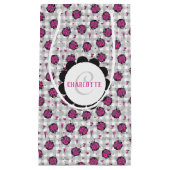 可愛いホットピンク&ブラックレディバグスケッチパターンキッズ スモールペーパーバッグ (正面)