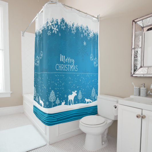 可愛いホリデークリスマス冬の雪の結晶パターン シャワーカーテン (インサイチュ)