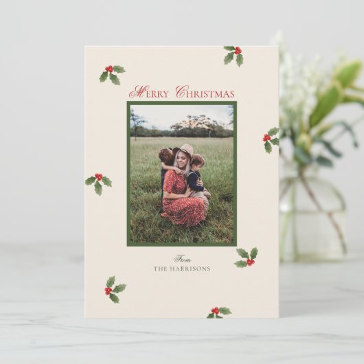 可愛いホリークリスマスフォトホリデーカード シーズンカード (スタンド正面)