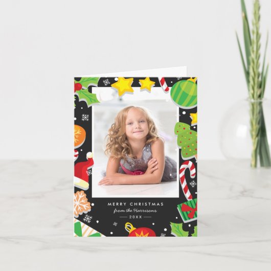可愛いホリーベリーメリークリスマスフォトフレーム シーズンカード (正面)