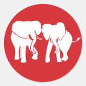 可愛いホワイトエレファントカップルの背景色を選択 ラウンドシール (正面)