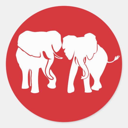 可愛いホワイトエレファントカップルの背景色を選択 ラウンドシール (正面)