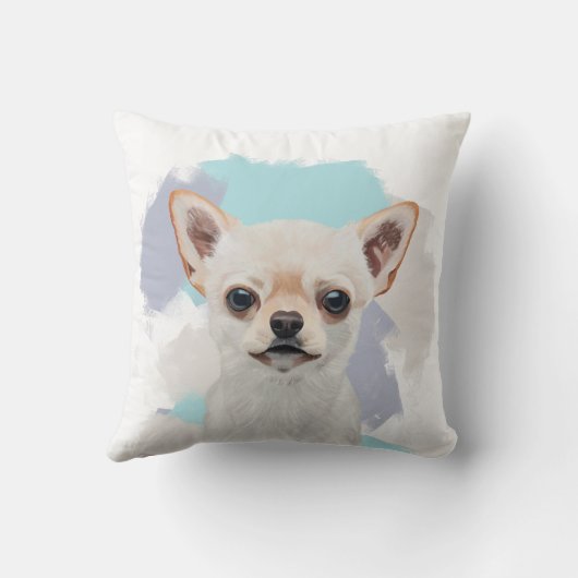 可愛いホワイトチワワ抽象芸術ブルー クッション (裏面)