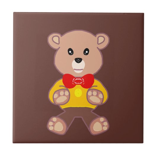 可愛いボウタイテディベア茶色のセラミックタイル タイル (正面)