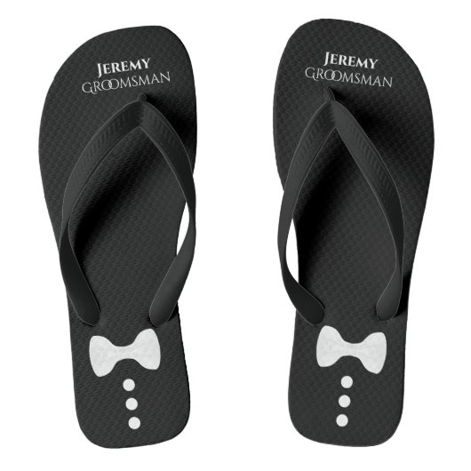 可愛いボウタイ&ボタンブラックグロムスマン結婚ズ ビーチサンダル (フットベッド)