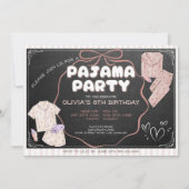 可愛いボウパジャマパーティー誕生日 招待状 (正面)