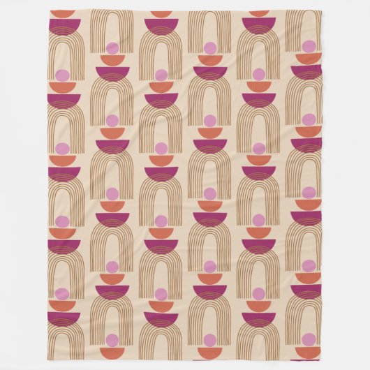 可愛いボウホアーチラインの形状明るい赤紫色と金ゴールド フリースブランケット (正面)