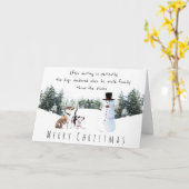 可愛いボクサー遊の犬が雪だるまメリークリスマス カード (黄色い花)