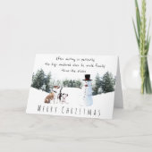 可愛いボクサー遊の犬が雪だるまメリークリスマス カード (正面)