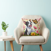 可愛いボストンテリア遊パピーと蝶 クッション (椅子)