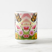 可愛いボストンテリア遊パピーと蝶 コーヒーマグカップ (中央)