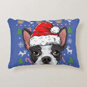 可愛いボストンテリア醜いクリスマスセーターサンタ アクセントクッション
