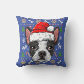 可愛いボストンテリア醜いクリスマスセーターサンタ クッション (正面)