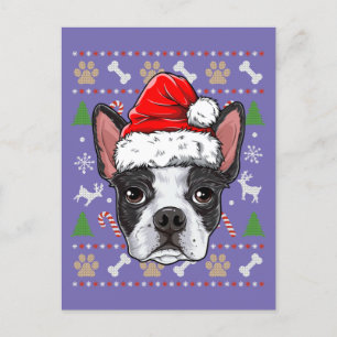 可愛いボストンテリア醜いクリスマスセーターサンタ ポストカード