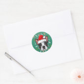 可愛いボストンテリア醜いクリスマスセーターサンタ ラウンドシール (封筒)
