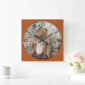 可愛いボタンダウンベアーローマ数字 スクエア壁時計 (ホーム)