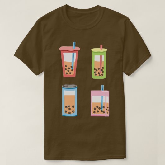 可愛いボバミルクティーセットのステッカーシート Tシャツ (デザイン正面)
