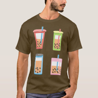可愛いボバミルクティーセットのステッカーシート Tシャツ
