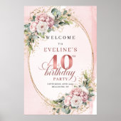可愛いボヘミアン風のピンクの花 40歳の誕生日ウェルカム ポスター (正面)