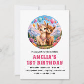 可愛いボヘミアン風アルパカの女の子1歳の誕生日招待状 招待状 (正面)