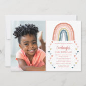 可愛いボホウォーターカラーレインボーフォト誕生日サンゴ 招待状 (正面)