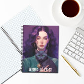 可愛いボホガール紫の毛黒猫モノグラム ノートブック