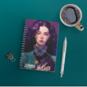 可愛いボホガール紫の毛黒猫モノグラム ノートブック