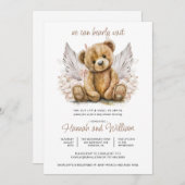 可愛いボホテディベア心待ち赤ちゃんシャワー 招待状 (正面/裏面)