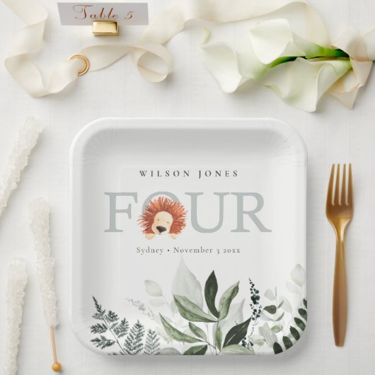 可愛いボホライオンの葉の四番目の誕生日パーティー ペーパープレート (ウェディング)